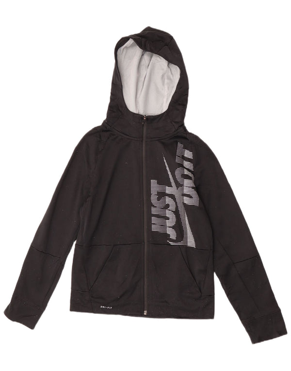 Nike Girls Graphic Zip Hoodie Sweater 12-13 Years Large Black Sports
