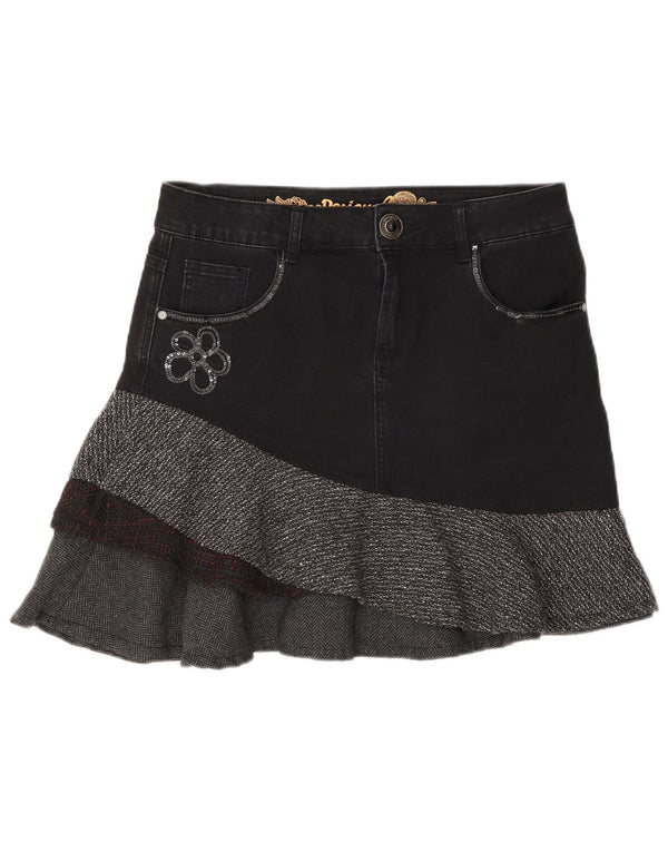 Desigual Womens Asymmetric Denim Skirt EU 40 Medium W30 Grey Herringbone