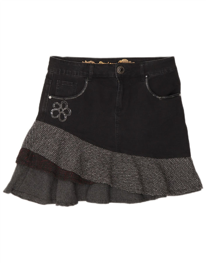 Desigual Womens Asymmetric Denim Skirt EU 40 Medium W30 Grey Herringbone