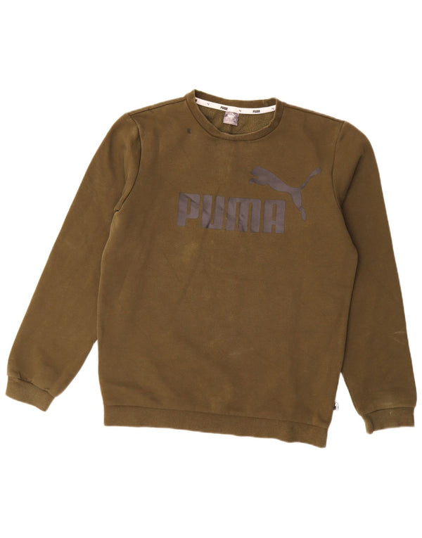 Puma Boys Graphic Sweatshirt Jumper 15-16 Years Khaki Cotton