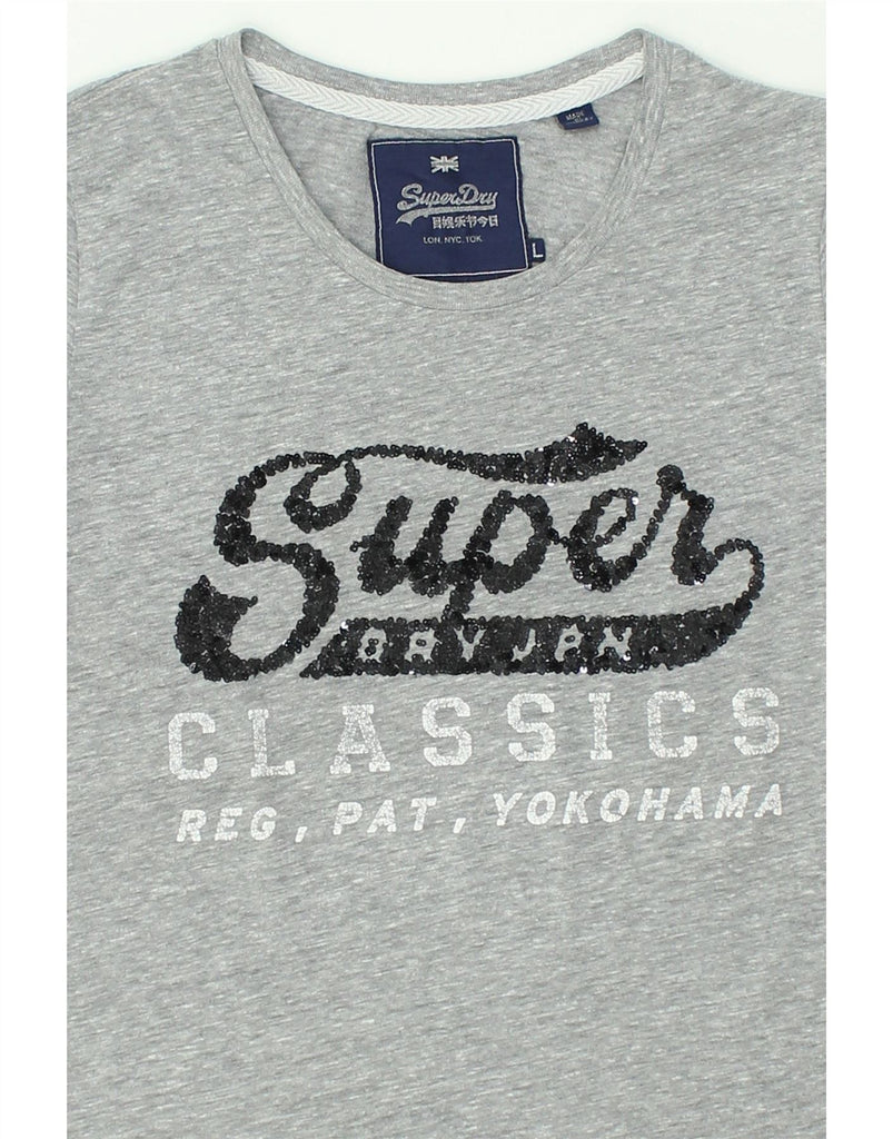 SUPERDRY Womens Classic Graphic T-Shirt Top UK 14 Large Grey Cotton | Vintage Superdry | Thrift | Second-Hand Superdry | Used Clothing | Messina Hembry 
