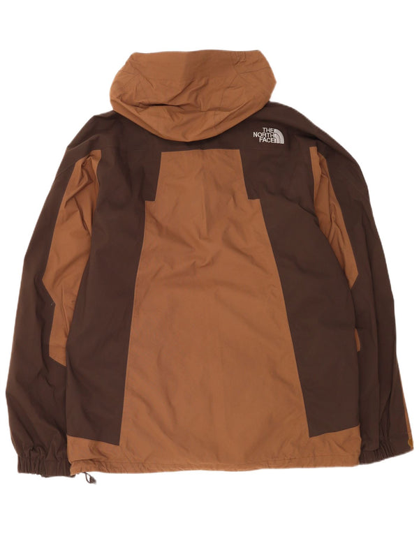 The North Face Mens Hyvent Hooded Rain Jacket UK 40 Large Brown Colourblock