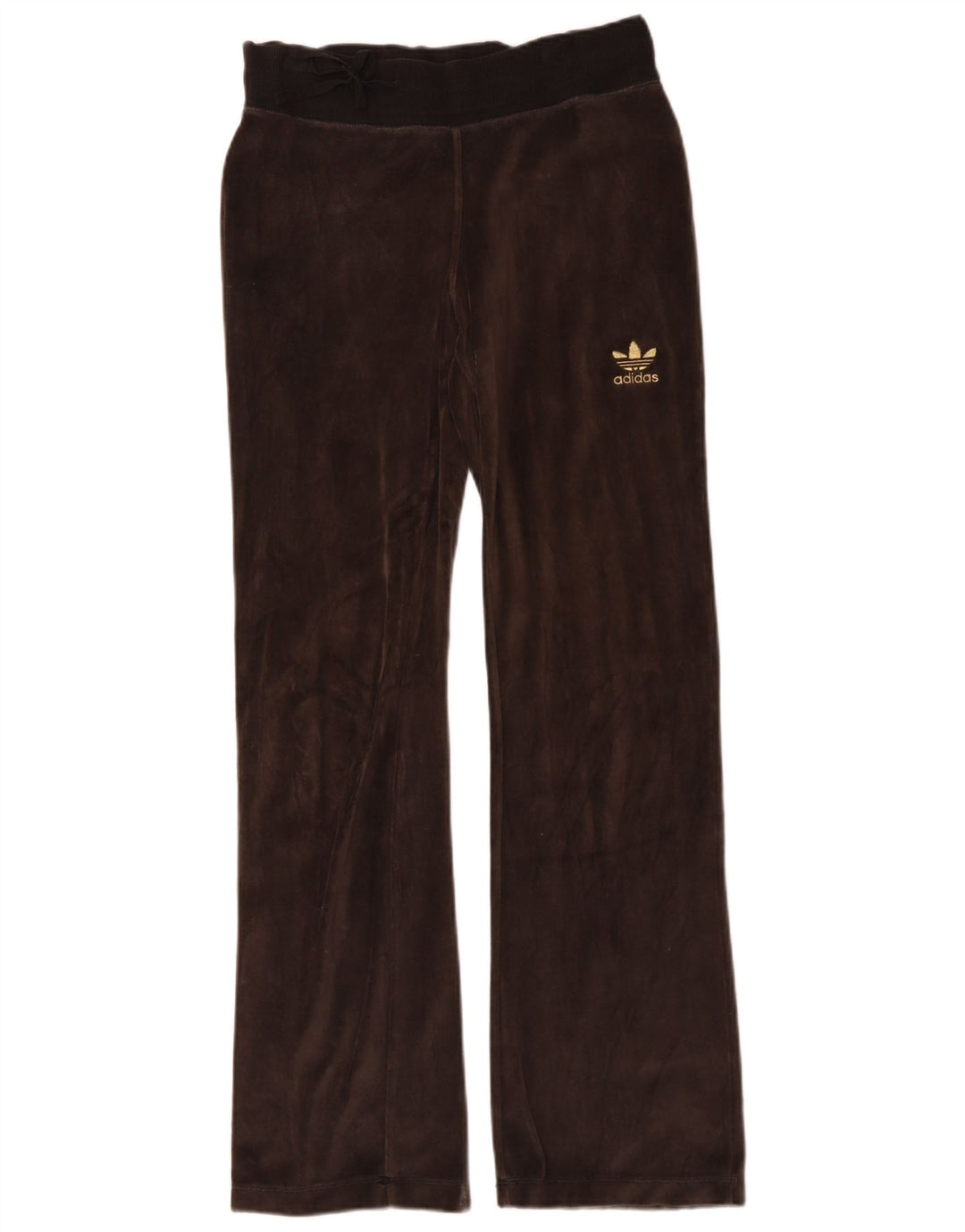 ADIDAS Womens Velvet Tracksuit Trousers EU 42 Medium Brown Cotton