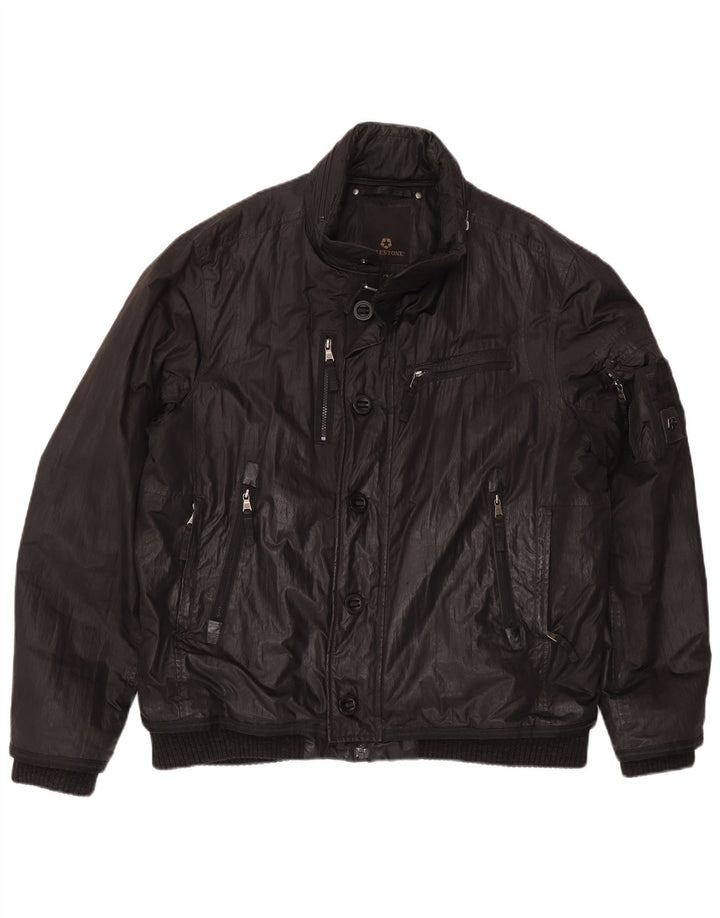 Milestone Mens Hooded Bomber Jacket UK 44 2XL Black Polyester