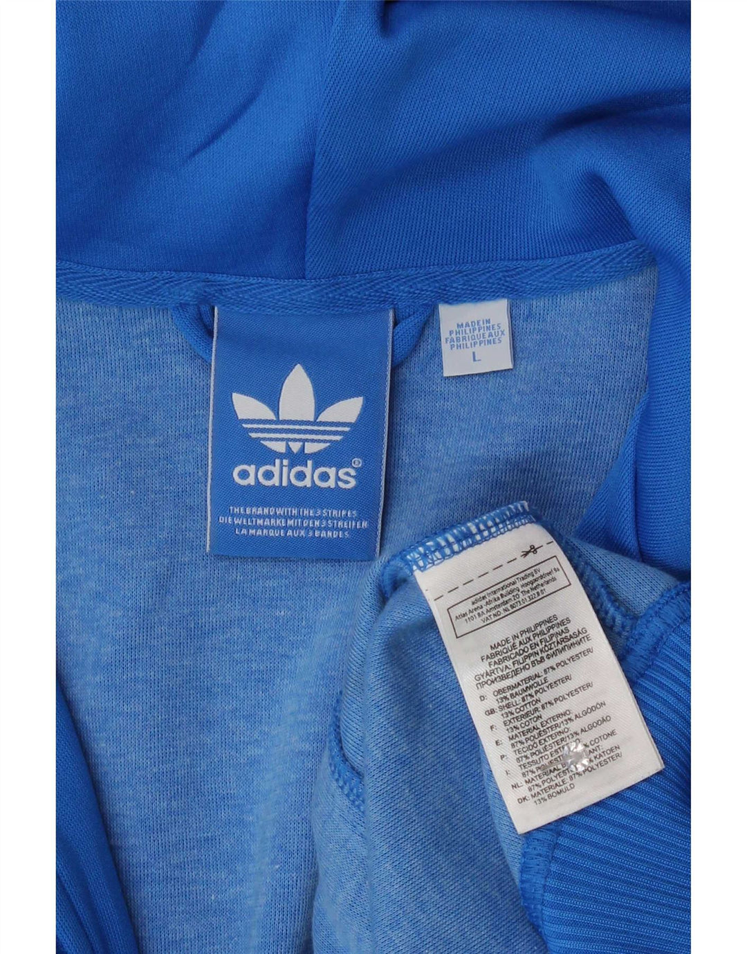 Adidas Mens Zip Hoodie Sweater Large Blue Polyester