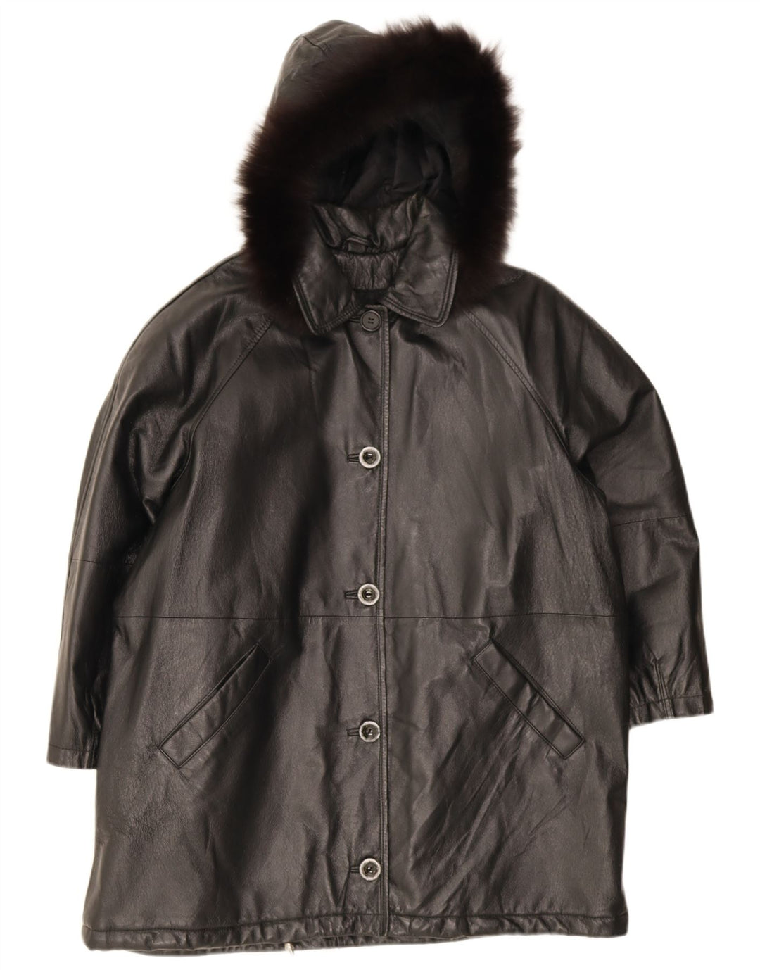 Privilegi Womens Hooded Oversized Leather Coat IT 44 Medium Black Leather