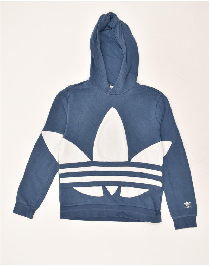 ADIDAS Boys Graphic Hoodie Jumper 13-14 Years Blue Cotton | Vintage Adidas | Thrift | Second-Hand Adidas | Used Clothing | Messina Hembry 