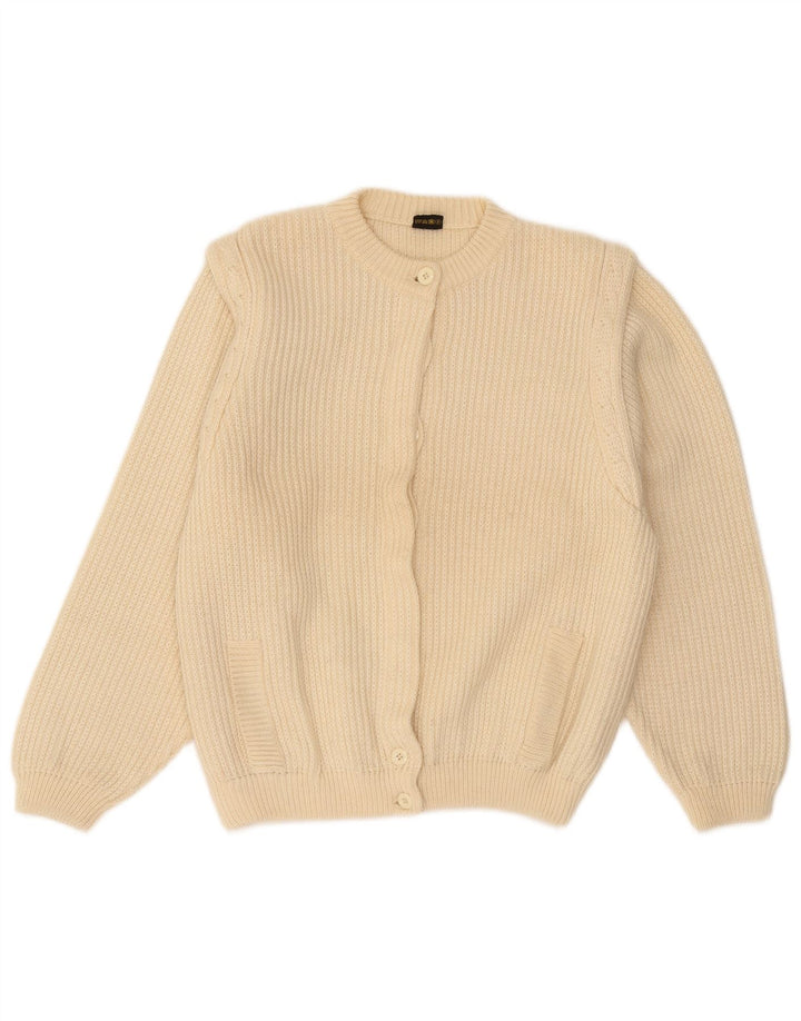 Donatella Womens Cardigan Sweater UK 16 Large Beige Virgin Wool