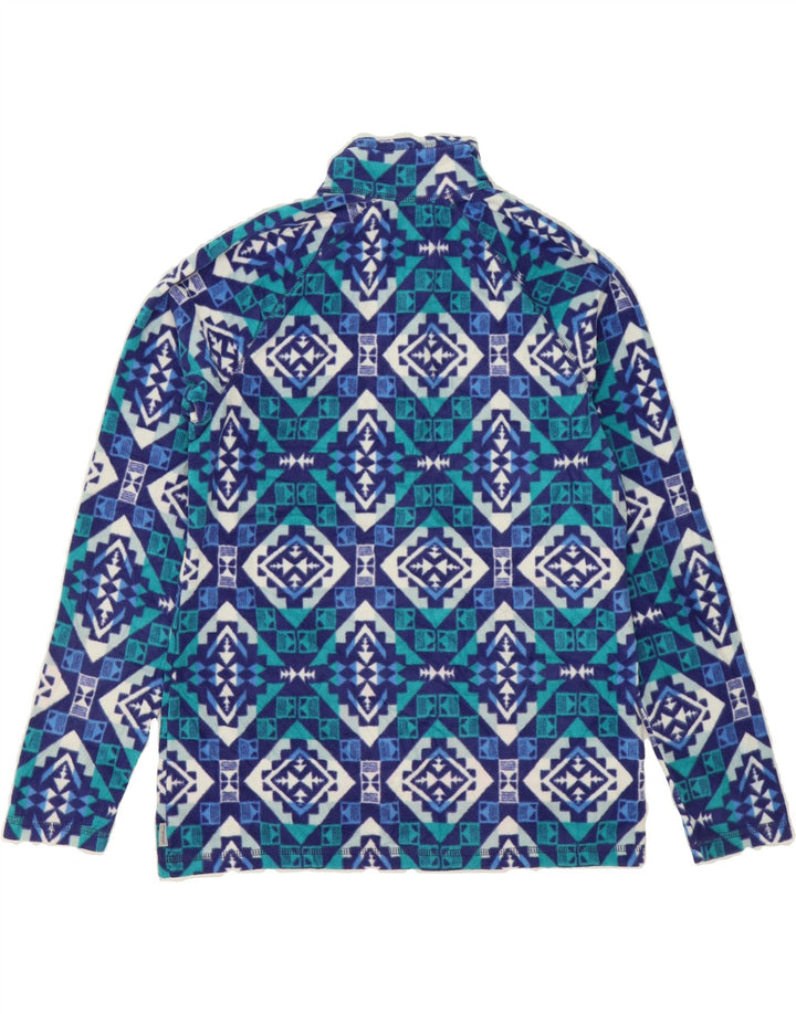 EDDIE BAUER Womens Zip Neck Fleece Jumper UK 14 Medium Blue Geometric Vintage Eddie Bauer and Second-Hand Eddie Bauer from Messina Hembry 