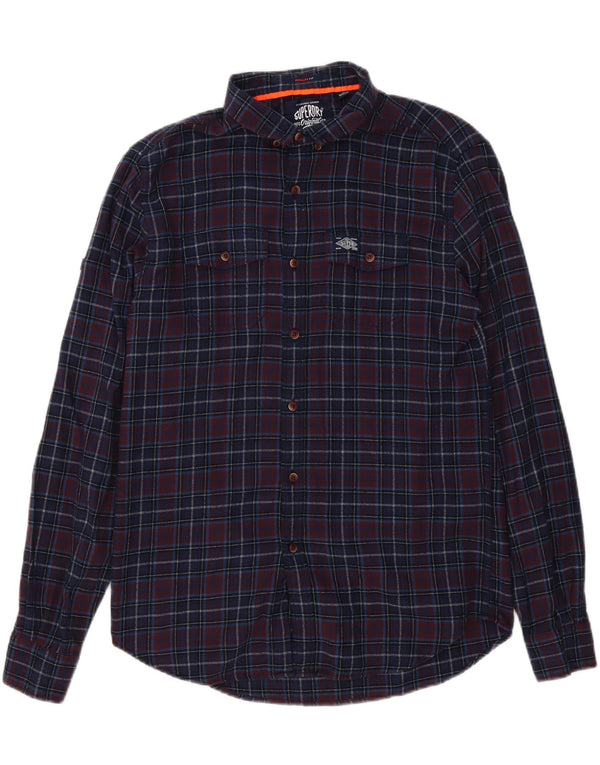 Superdry Mens Regular Fit Flannel Shirt Medium Navy Blue Check Cotton
