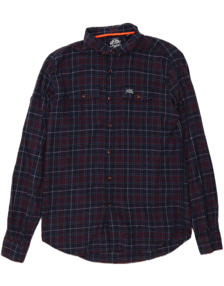 Superdry Mens Regular Fit Flannel Shirt Medium Navy Blue Check Cotton