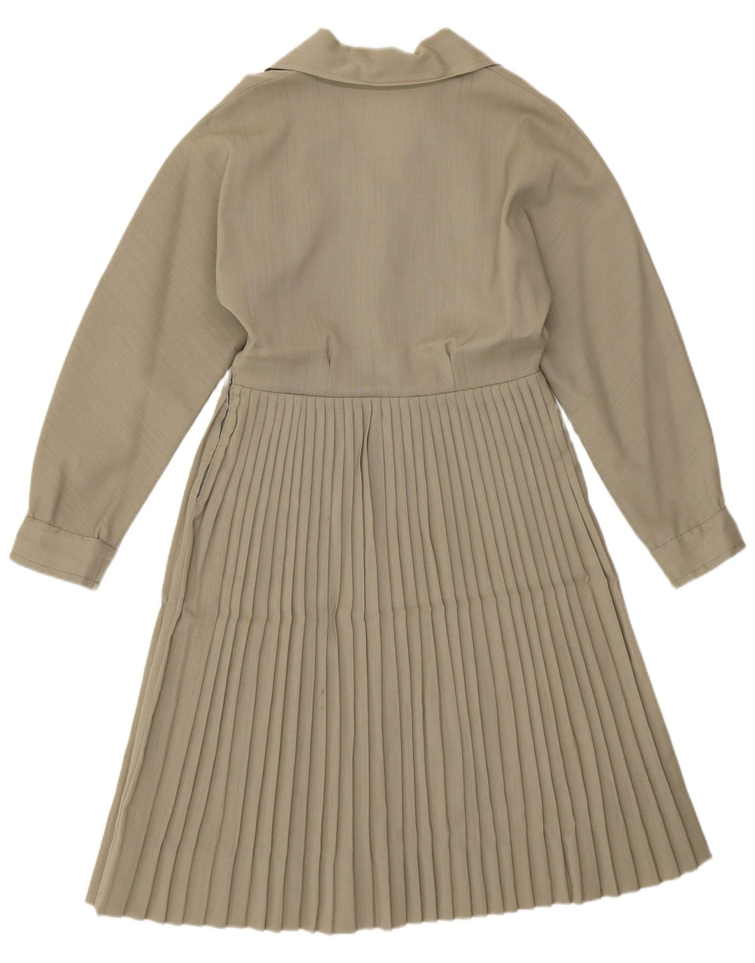 Vintage Womens Long Sleeve A-Line Dress UK 12 Medium Khaki