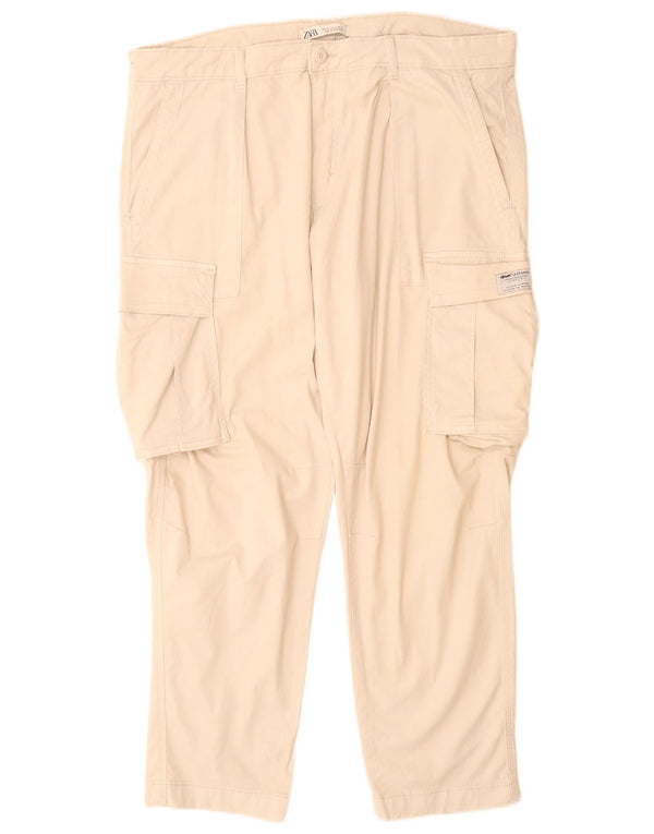 Zara Mens Tapered Cargo Trousers EU 46 XL W38 L30 Off White Cotton