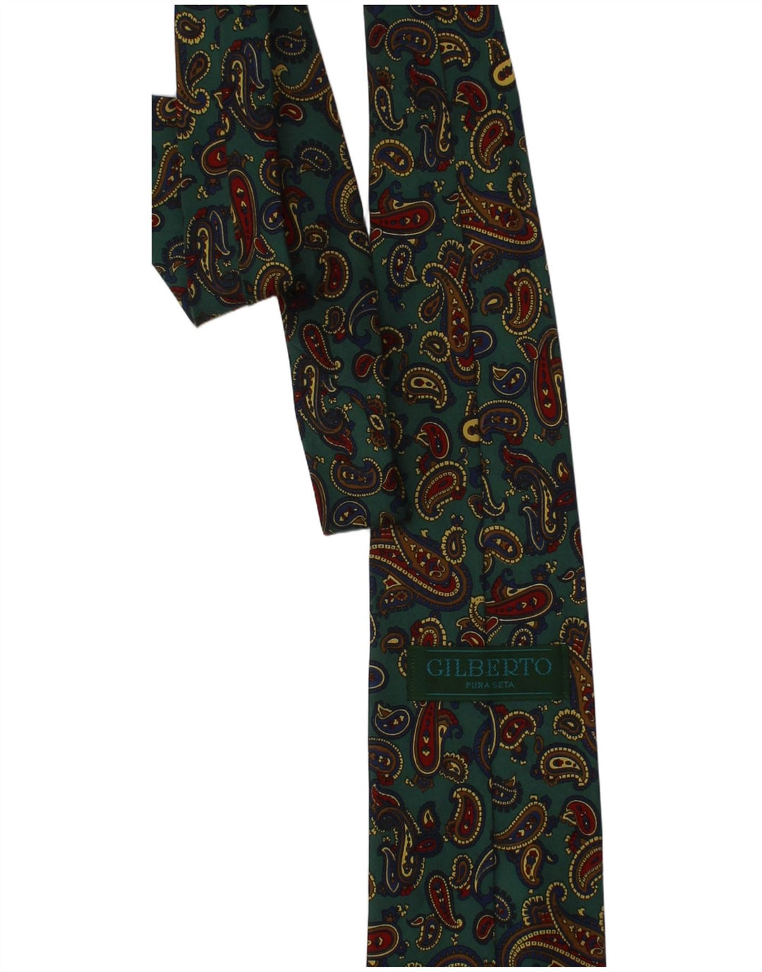 Gilberto Mens Tie One Size Green Paisley Silk Classic