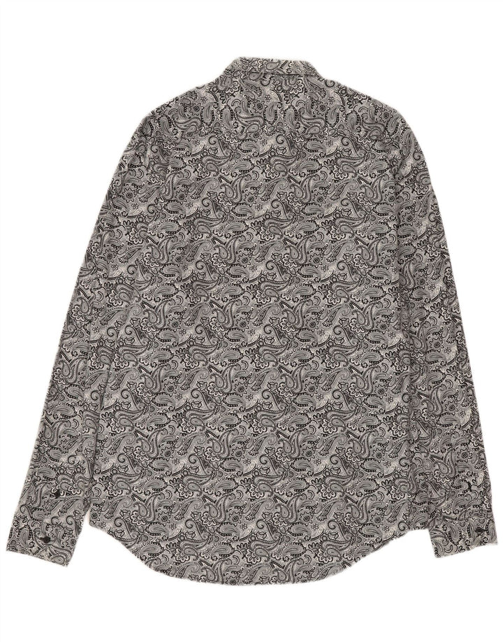 Zara Mens Slim Fit Shirt Large Grey Paisley Cotton