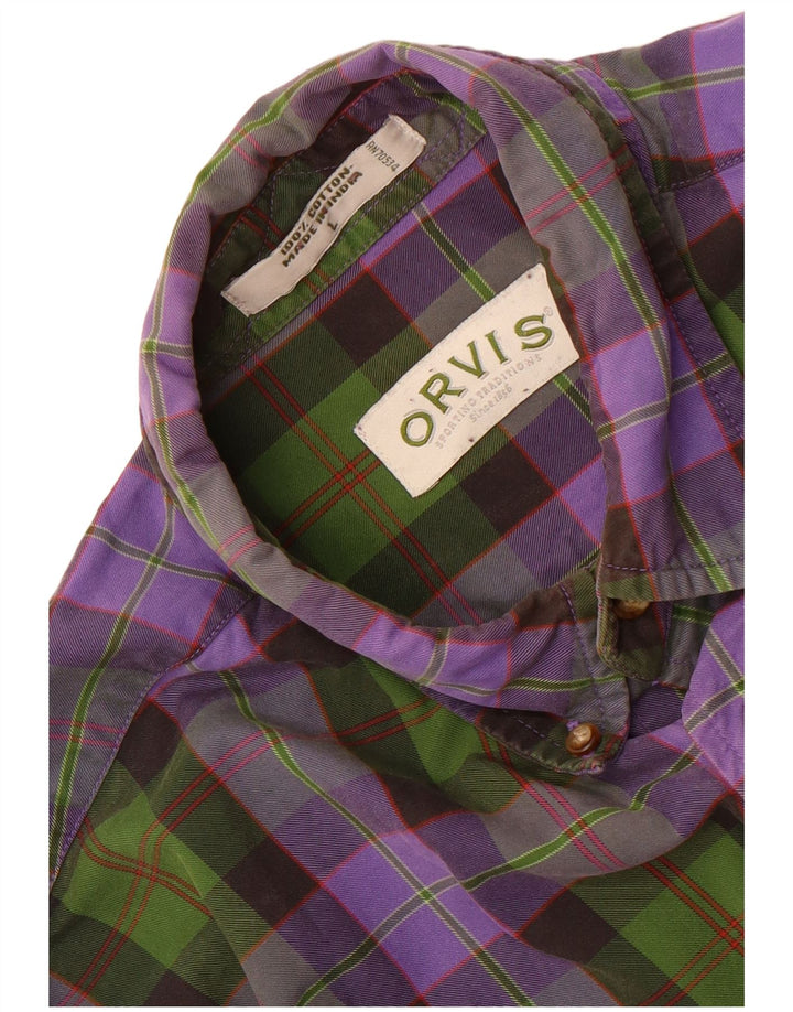 Orvis Mens Flannel Shirt Large Purple Check Cotton