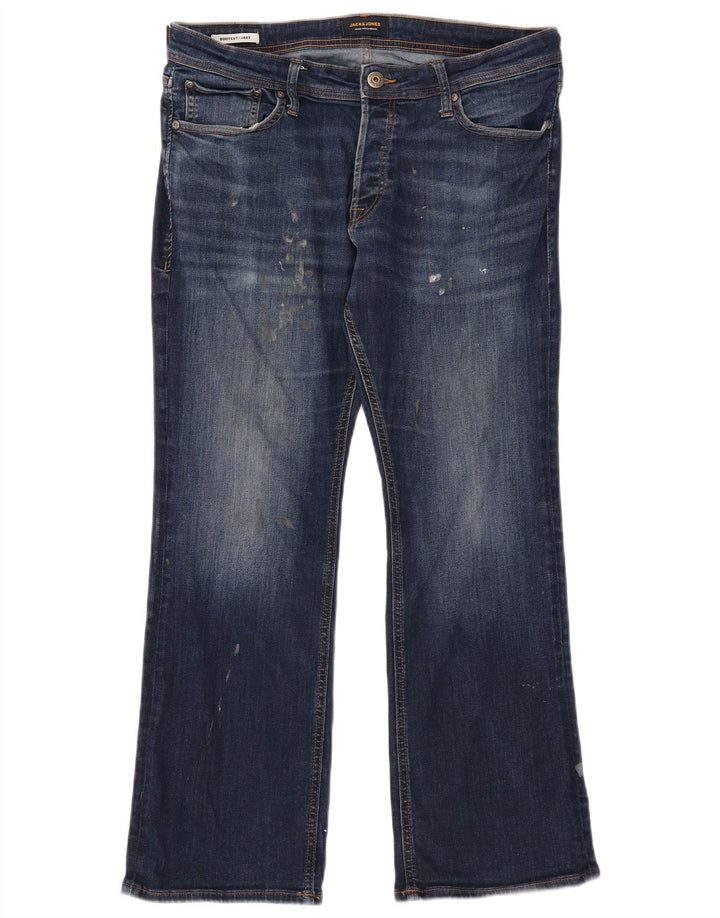 Jack & Jones Mens Jake Bootcut Jeans W34 L30 Navy Blue Cotton