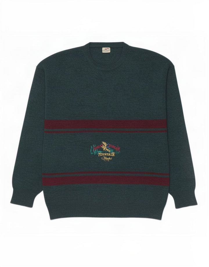 Bernardini Mens Graphic Crew Neck Jumper Sweater Medium Green Striped Wool