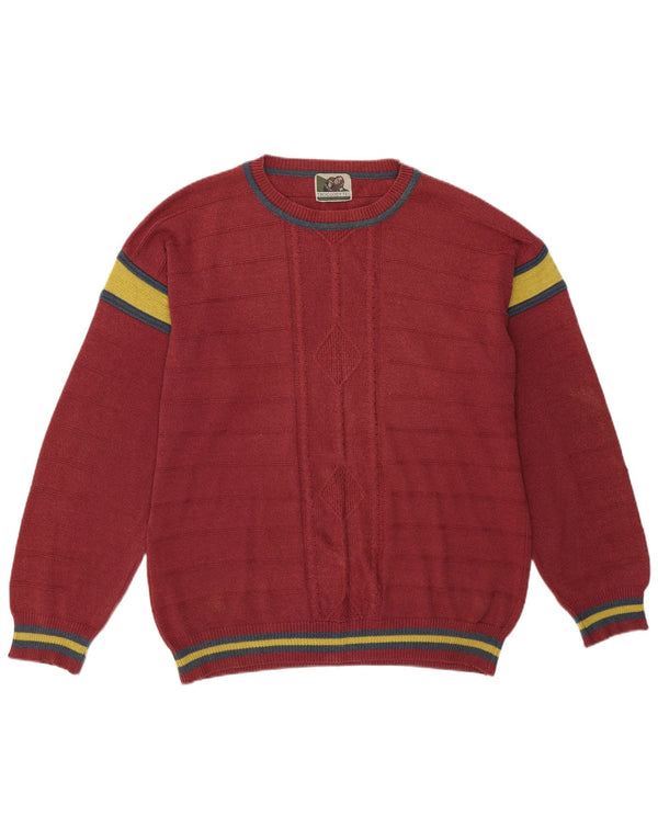 Vintage Mens Crew Neck Jumper Sweater Large Pink Colourblock