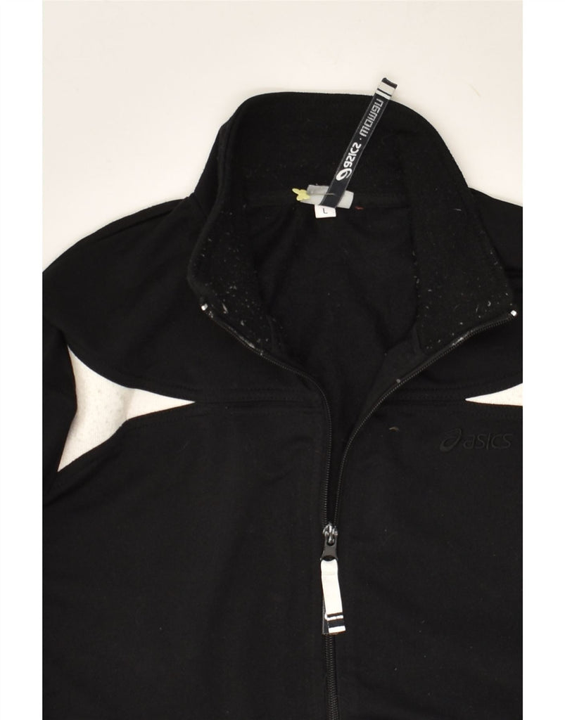 ASICS Womens Tracksuit Top Jacket UK 16 Large Black Colourblock Polyester | Vintage Asics | Thrift | Second-Hand Asics | Used Clothing | Messina Hembry 