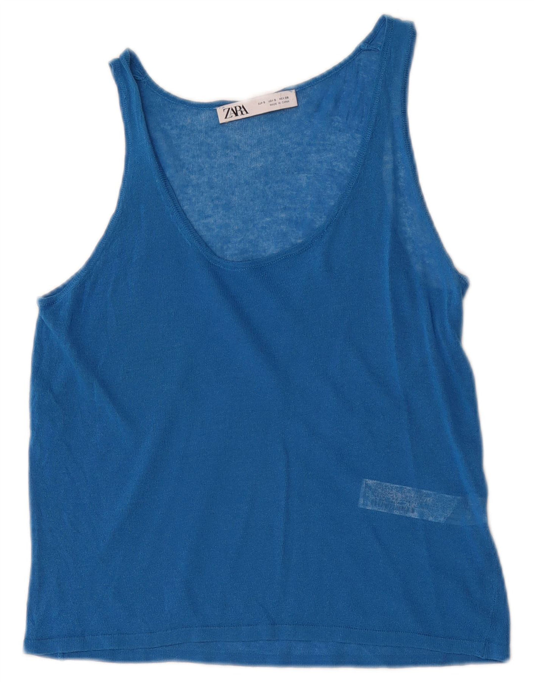 Zara Womens Crop Vest Top UK 8 Small Blue Acrylic