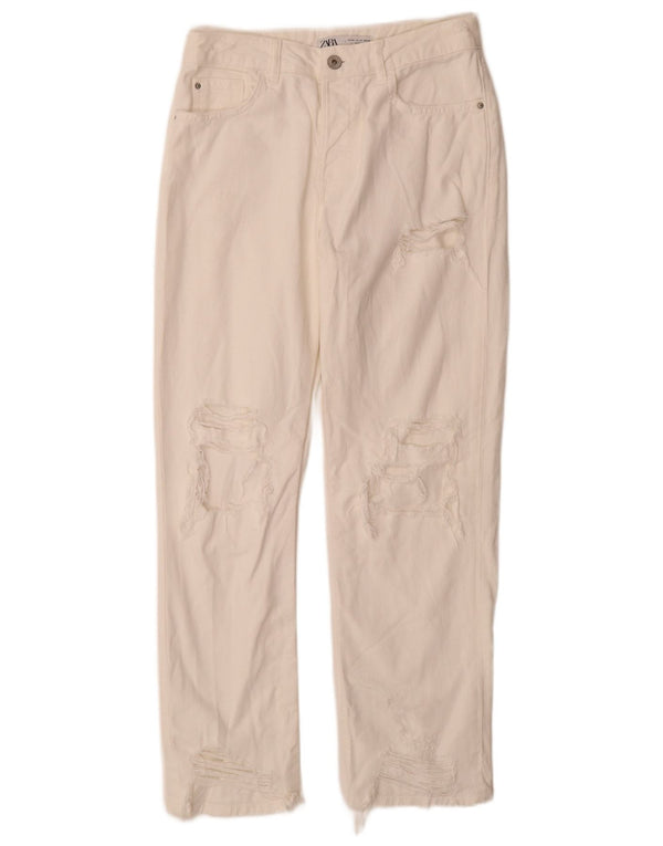 Zara Womens Distressed Straight Jeans EU 34 2XS W24 L28 White Cotton