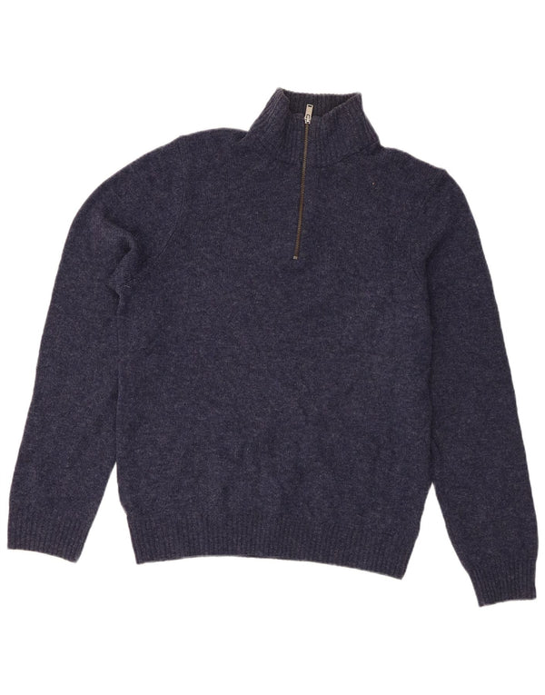 Marks & Spencer Mens Zip Neck Jumper Sweater Medium Navy Blue Lambswool