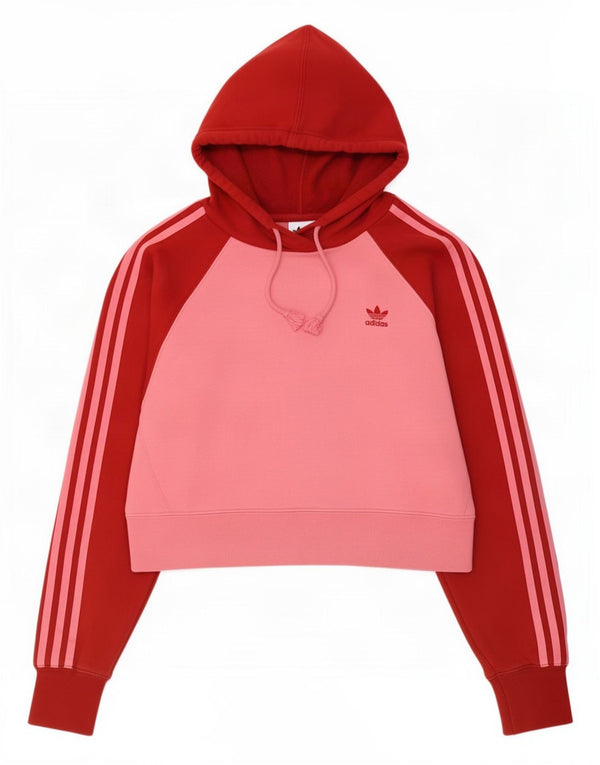 Adidas Womens Crop Oversized Hoodie Jumper UK 6 XS Pink Colourblock Cotton