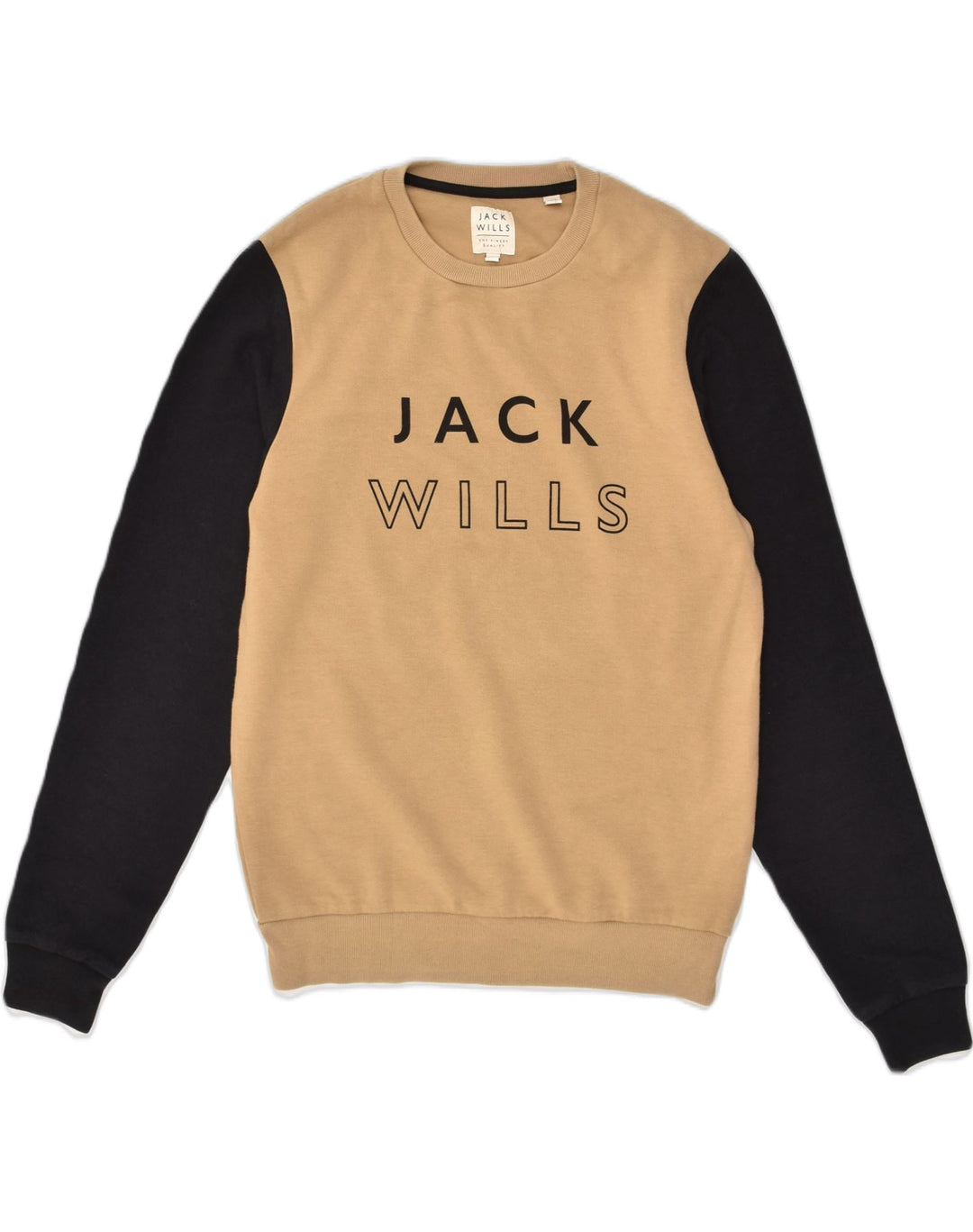 JACK WILLS Mens Graphic Sweatshirt Jumper Small Beige Colourblock Cotton | Vintage Jack Wills | Thrift | Second-Hand Jack Wills | Used Clothing | Messina Hembry 