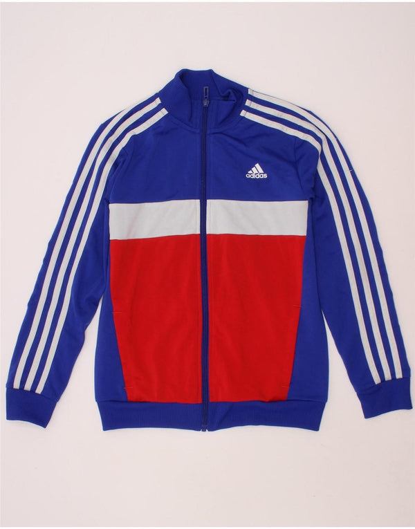 ADIDAS Boys Aeroready Tracksuit Top Jacket 9-10 Years Blue Colourblock