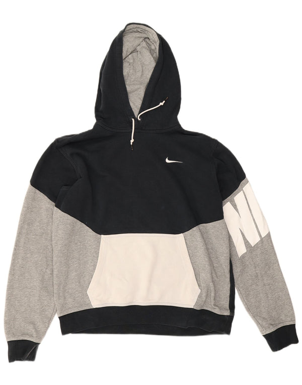 Nike Mens Graphic Hoodie Jumper Large Black Colourblock Cotton