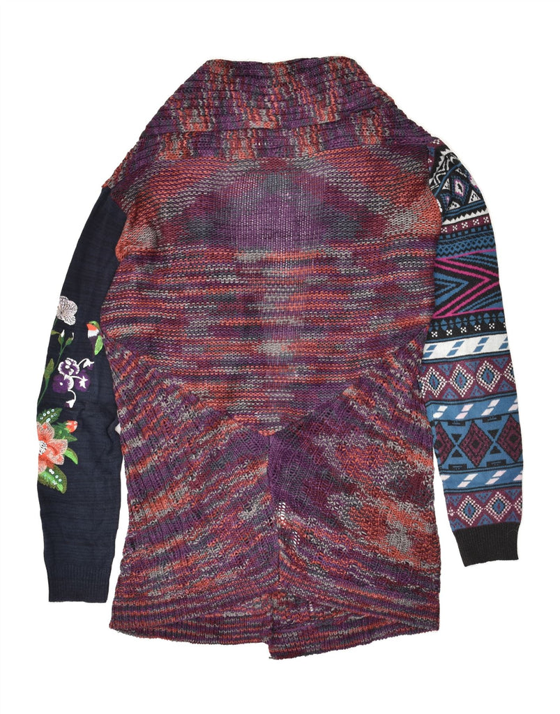 DESIGUAL Womens Open Cardigan Sweater UK 18 XL Purple Patchwork Acrylic | Vintage Desigual | Thrift | Second-Hand Desigual | Used Clothing | Messina Hembry 