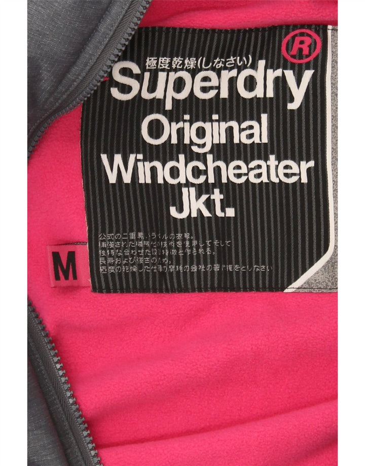 SUPERDRY Womens Windcheater Hooded Windbreaker Jacket UK 14 Medium Grey Vintage Superdry and Second-Hand Superdry from Messina Hembry 