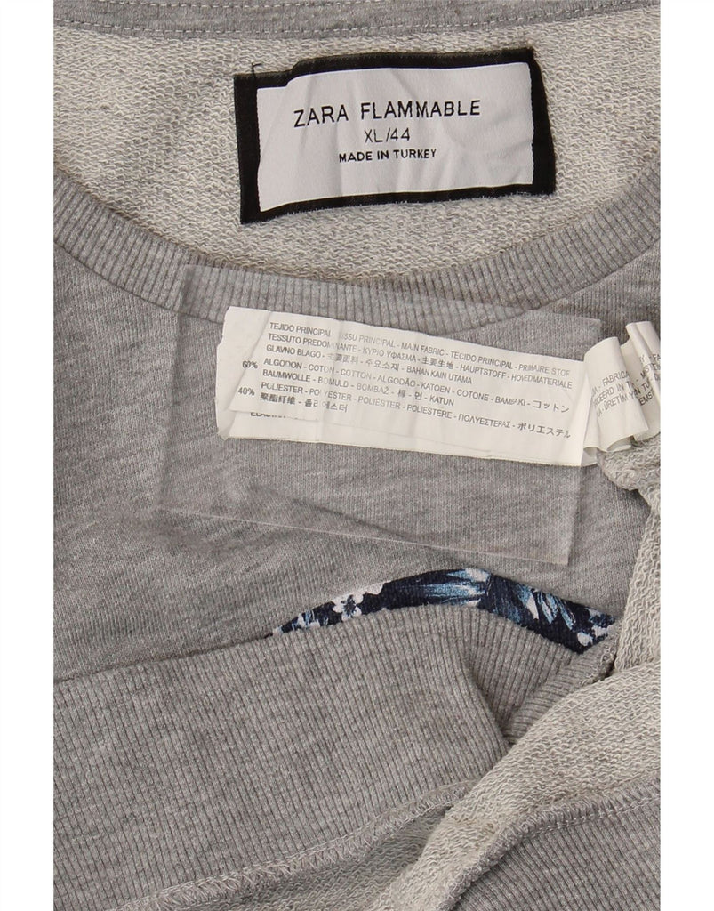ZARA Womens Graphic Sweatshirt Jumper UK 18 XL Grey Cotton Vintage Zara and Second-Hand Zara from Messina Hembry 