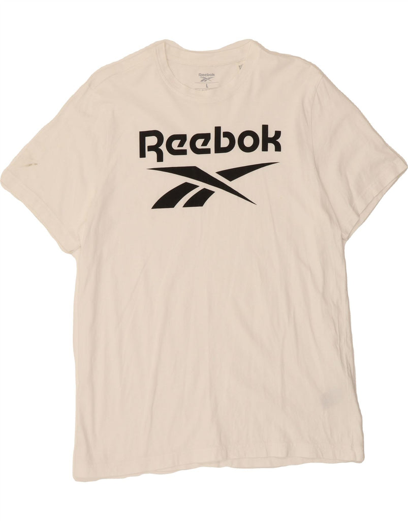 REEBOK Mens Graphic T-Shirt Top Large White Cotton Vintage Reebok and Second-Hand Reebok from Messina Hembry 