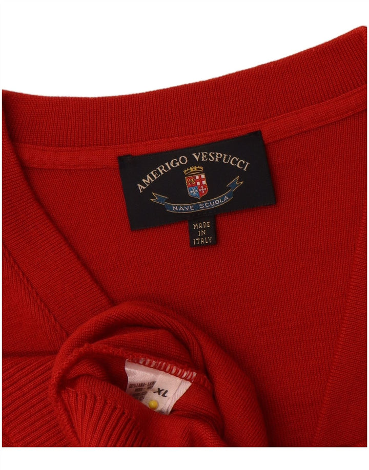 Amerigo Vespucci Mens V-Neck Jumper Sweater XL Red Wool