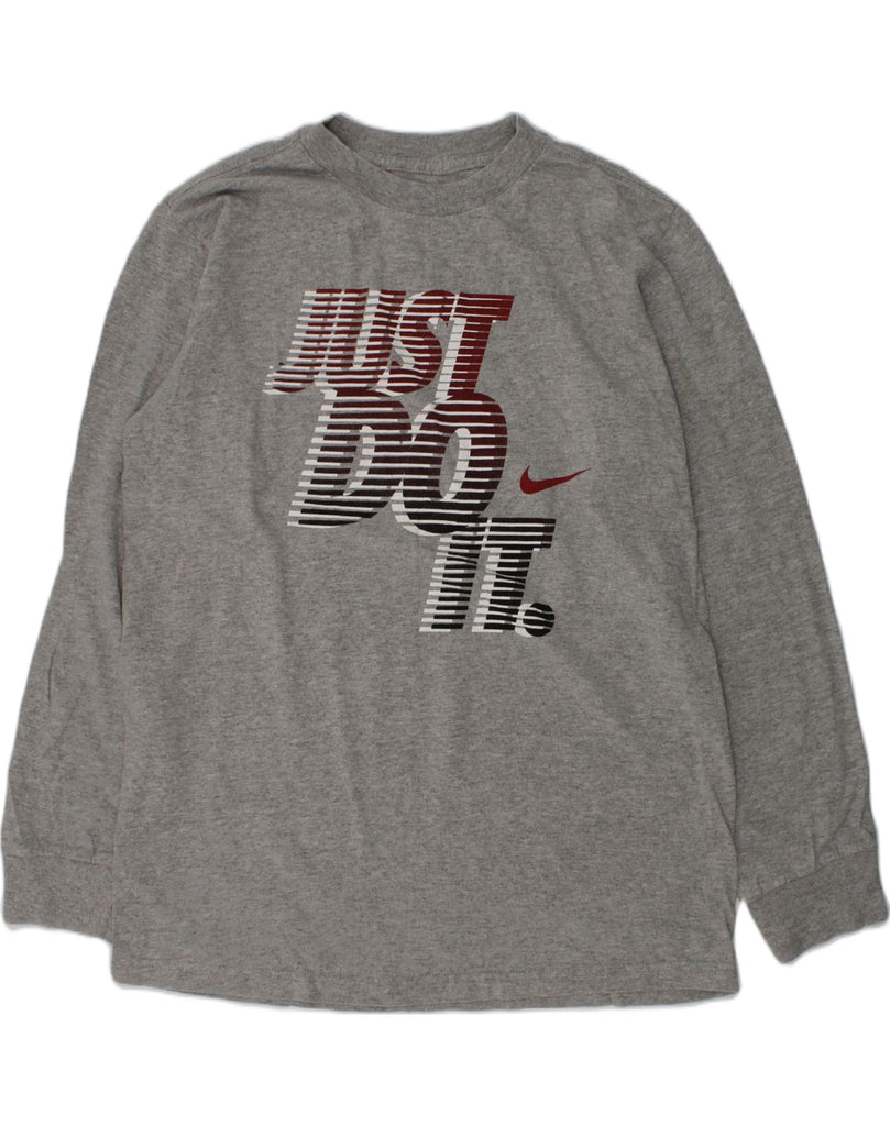 NIKE Boys Graphic Top Long Sleeve 10-11 Years Medium Grey Cotton | Vintage Nike | Thrift | Second-Hand Nike | Used Clothing | Messina Hembry 