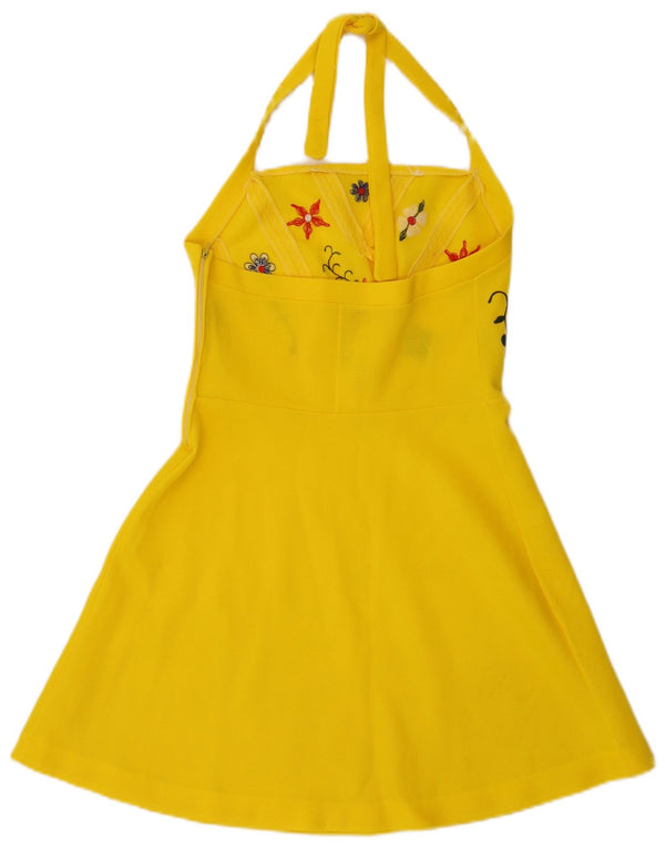 Vintage Womens Halter Dress IT 42 Medium Yellow Floral
