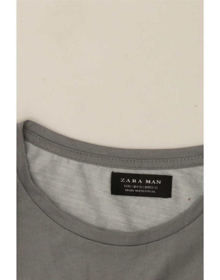 Zara Mens Graphic T-Shirt Top Small Grey Colourblock