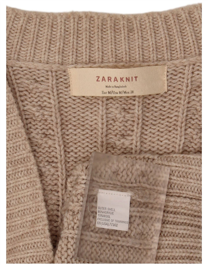 Zara Womens Cardigan Sweater UK 14 Medium Beige Acrylic