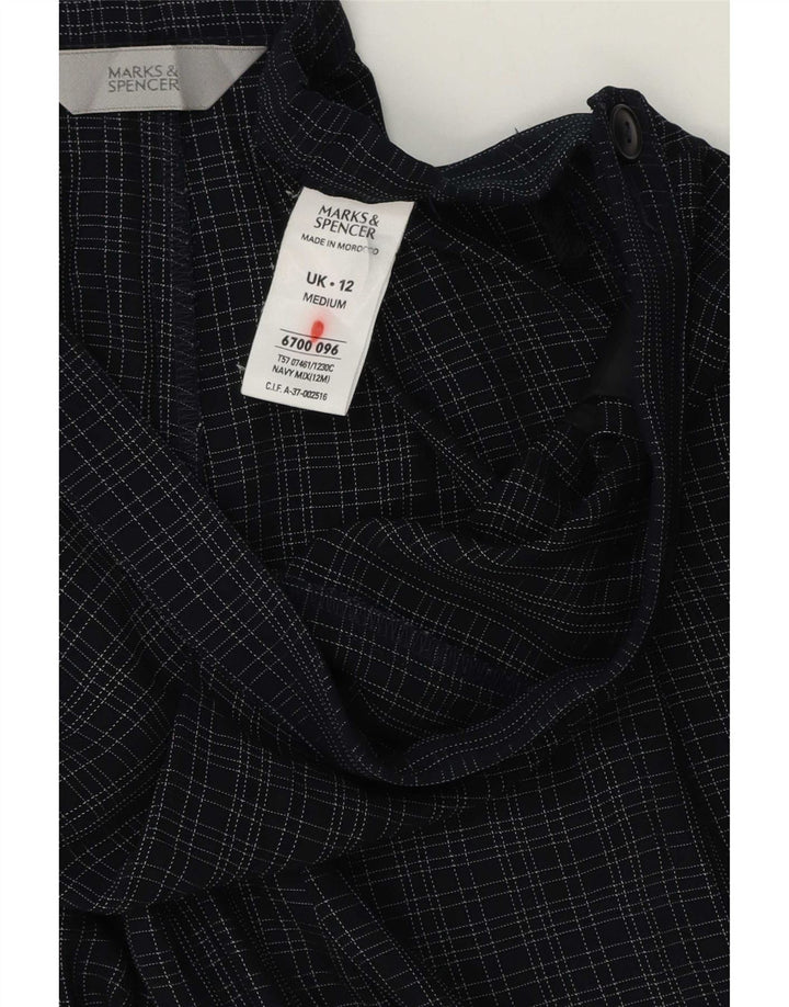 Marks & Spencer Womens Casual Trousers UK 12 Medium W30 L29 Navy Blue Check