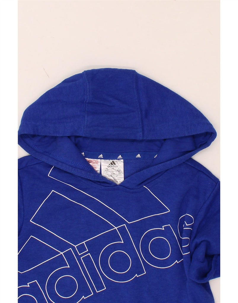 ADIDAS Boys Graphic Hoodie Jumper 8-9 Years Blue Cotton Vintage Adidas and Second-Hand Adidas from Messina Hembry 