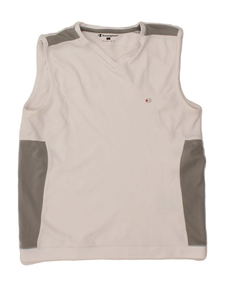 CHAMPION Womens Vest Top UK 16 Large White Colourblock Polyester Vintage Champion and Second-Hand Champion from Messina Hembry 