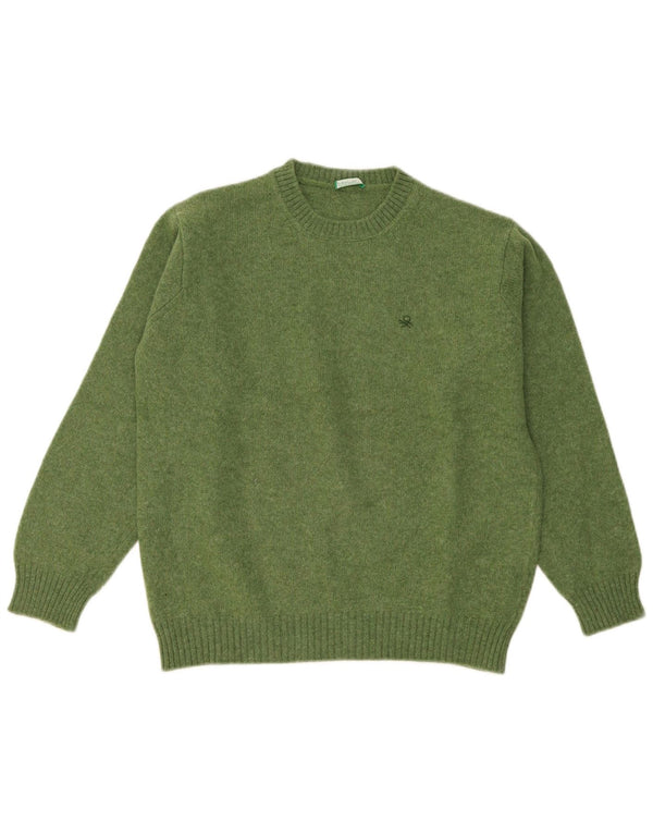 Benetton Womens Crew Neck Jumper Sweater UK 16 Large Green