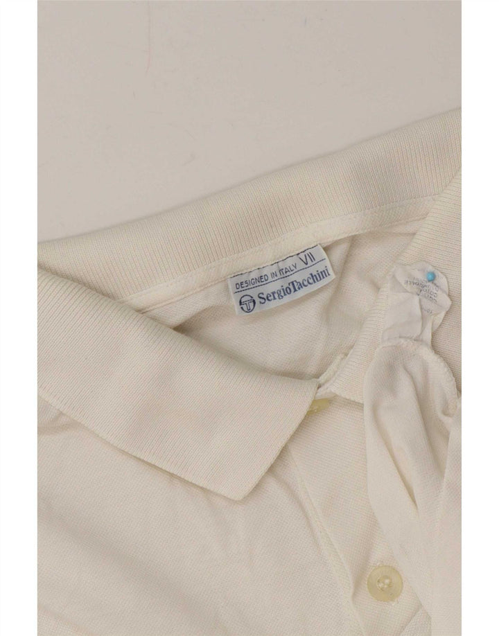 Sergio Tacchini Mens Polo Shirt Medium White Geometric Cotton