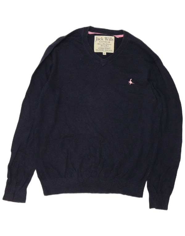 Jack Wills Mens V-Neck Jumper Sweater XL Navy Blue Cotton