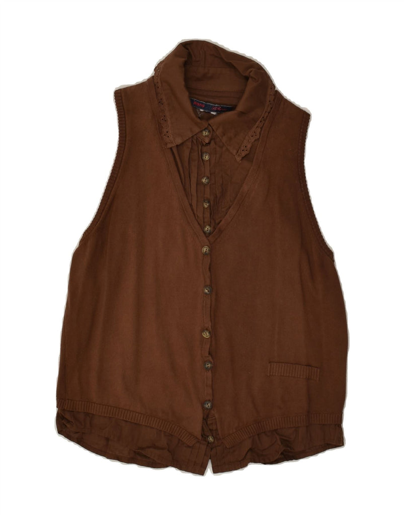 LES COPAINS Womens Sleeveless Cardigan Sweater UK 10 Small Brown | Vintage Les Copains | Thrift | Second-Hand Les Copains | Used Clothing | Messina Hembry 