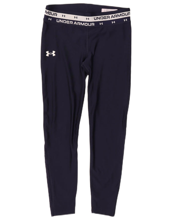 Under Armour Girls Graphic Leggings 11-12 Years Large Navy Blue Polyester