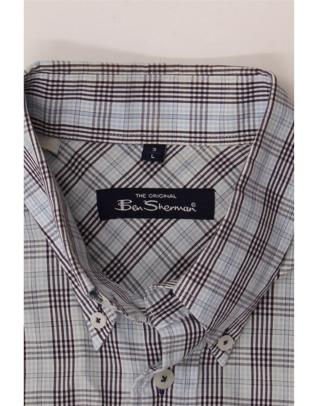 BEN SHERMAN Mens Short Sleeve Shirt Large Blue Check