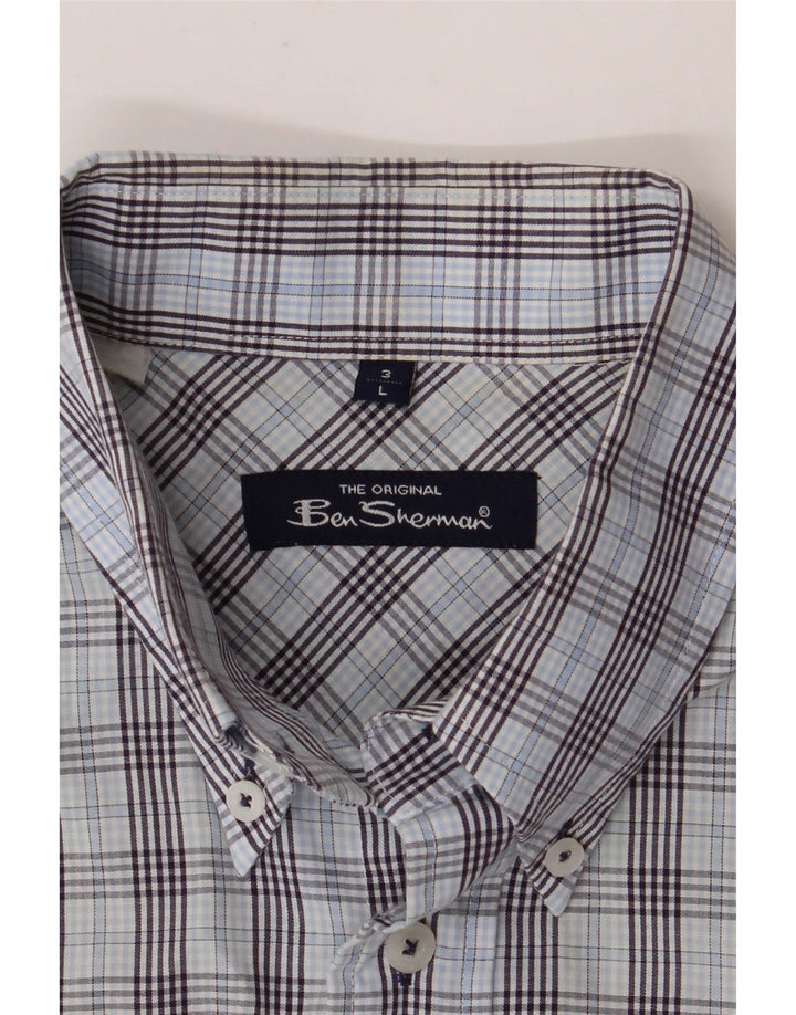 BEN SHERMAN Mens Short Sleeve Shirt Large Blue Check